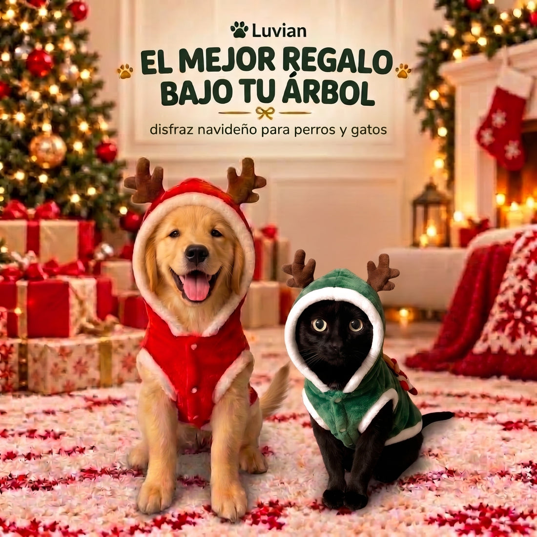 Jersey Navideño para Mascotas 🎄 Sudadera de Franela para Perros y Gatos